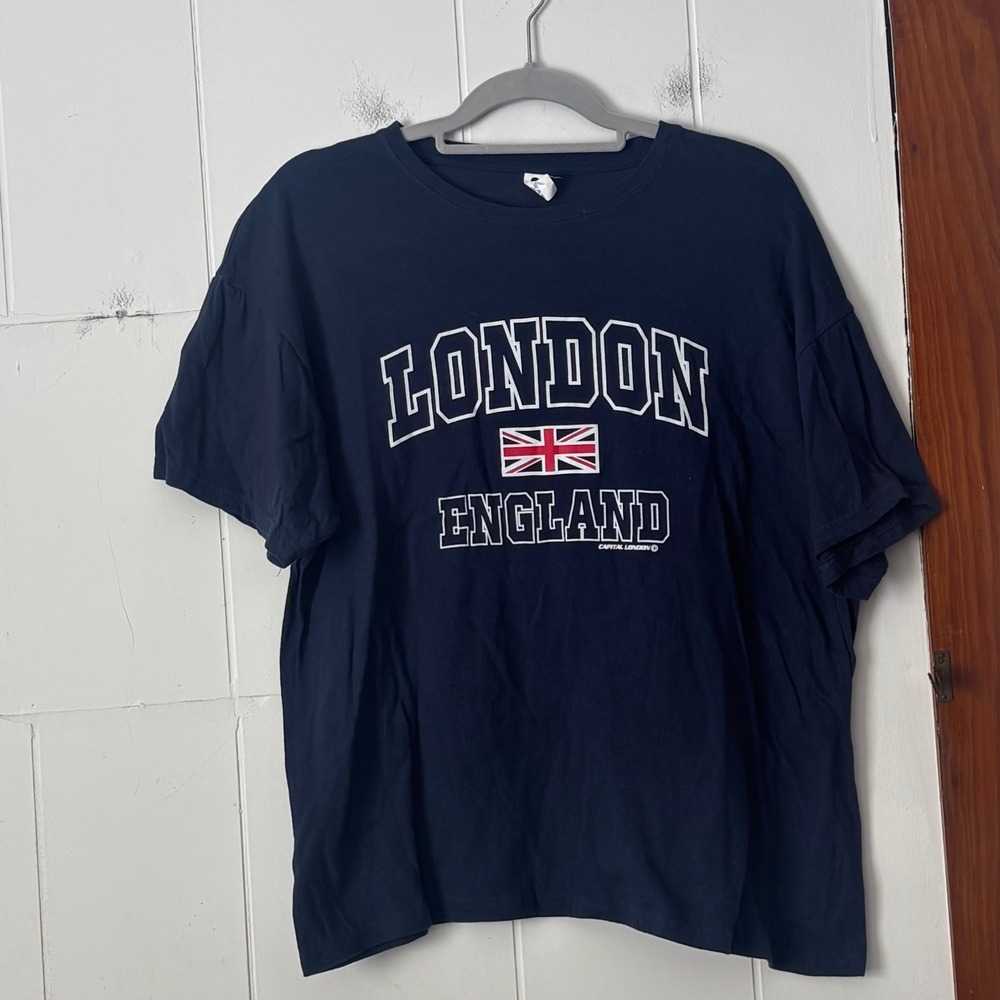 London‎ England Navy Blue Graphic T-Shirt Union Jack Ringspun Cotton Large
